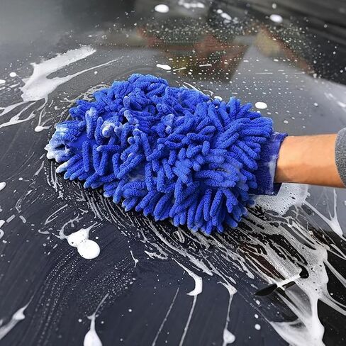 Car Wash Mitt Chenille Microfiber Wash Mitt Double Sided Glove Scratch Free Lint-Free, Cleaning Drying Mitts(6.1" x 9.4", Deep Blue) in Saudi Arabia