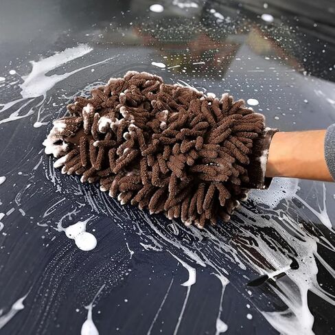 Car Wash Mitt Chenille Microfiber Wash Mitt Double Sided Glove Scratch Free Lint-Free, Cleaning Drying Mitts(6.1" x 9.4", Deep Blue) in Saudi Arabia