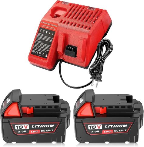 بديل 8.0 أمبير لبطارية ميلووكي 18 فولت وشاحن متوافق مع بطارية ميلووكي 18 فولت 48-11-1860 48-11-1850 48-11-1862 48-11-1828(8.0 أمبير) in Kuwait