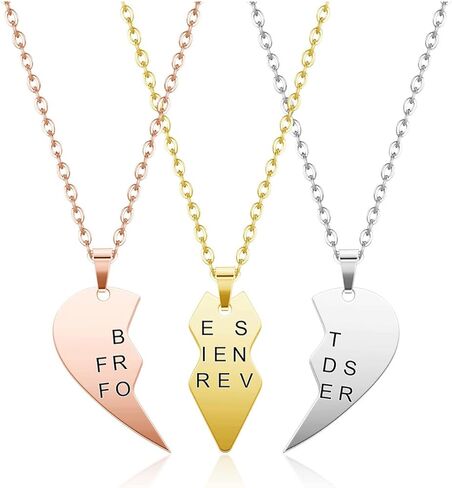 3pcs Personalized Best Friends Forever BFF Necklace Stainless Steel Engraved Puzzle Heart Friendship Pendant Custom Name Matching Heart Necklaces Gift Set in Kuwait