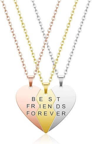 3pcs Personalized Best Friends Forever BFF Necklace Stainless Steel Engraved Puzzle Heart Friendship Pendant Custom Name Matching Heart Necklaces Gift Set in Saudi Arabia