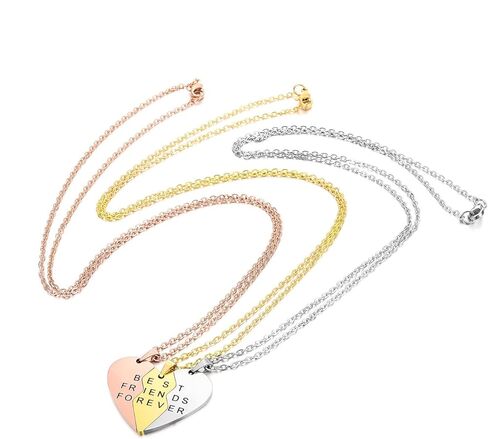 3pcs Personalized Best Friends Forever BFF Necklace Stainless Steel Engraved Puzzle Heart Friendship Pendant Custom Name Matching Heart Necklaces Gift Set in Saudi Arabia