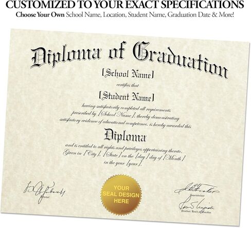 Custom Printed High School Diploma - with Real Embossed Gold Foil Seal & Padded Leatherette Diploma Cover in Kuwait
