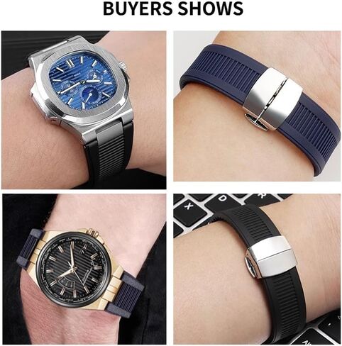 25mm Rubber Watch Band, compatible with Patek Philippe Nautilus 5711 5712 5726 5980 with 316L Deployment Buckle Durable Adjustable Comfortable Nautilus Rubber Strap Replacement in Saudi Arabia