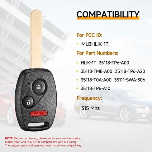 مفتاح Fob بديل يناسب Honda CRV 2007-2013 CRZ 2011-2015 Insight 2010-2014 Accord Coupe 2008-2012 Accord Crosstour 2010-2012 Fit 2009-2013 Proximity Keyless Entry Remote 315 Mhz MLBHLIK-1T in Kuwait
