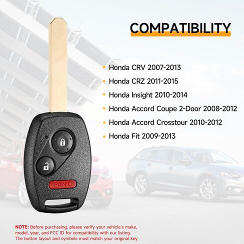 مفتاح Fob بديل يناسب Honda CRV 2007-2013 CRZ 2011-2015 Insight 2010-2014 Accord Coupe 2008-2012 Accord Crosstour 2010-2012 Fit 2009-2013 Proximity Keyless Entry Remote 315 Mhz MLBHLIK-1T in Kuwait