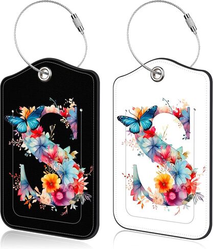 Luggage Tags for Suitcase,2 Pack Butterfly Flowers Luggage Tags,Unique Leather Suitcase Tag Identifiers with Privacy Name Address Labels and Durable Steel Loop for Women Men Girls Travel,Letter B in Saudi Arabia