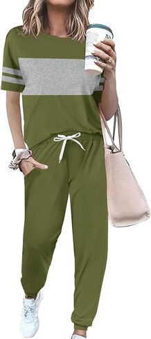 Women 2 Piece Outfits 2026 Summer Casual Tracksuit Short Sleeve Sweatpants Lounge Sets Travel Sweatsuits with Pocket in Saudi Arabia