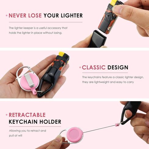2 Pcs Retractable Lighter Clip, Lighter Holder Keychain with Clip, Pink in Saudi Arabia