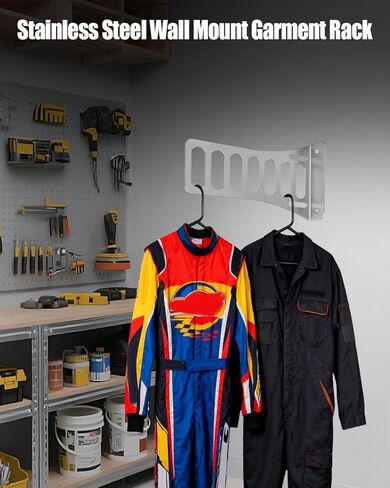 حامل ملابس مثبت على الحائط من الفولاذ المقاوم للصدأ لمقطورات سيارات السباق والشرفات وورش العمل، ورف ملابس مزود بفتحات مثقوبة مسبقًا، سهل التركيب ومقاوم للصدأ ومقاوم للاهتراء، فضي in Kuwait