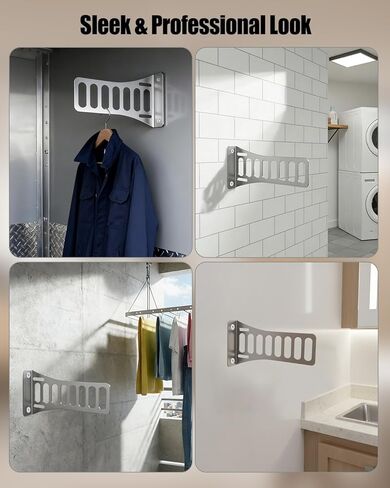 حامل ملابس مثبت على الحائط من الفولاذ المقاوم للصدأ لمقطورات سيارات السباق والشرفات وورش العمل، ورف ملابس مزود بفتحات مثقوبة مسبقًا، سهل التركيب ومقاوم للصدأ ومقاوم للاهتراء، فضي in Kuwait