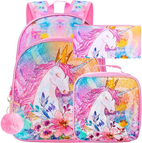 WZLVO Kids Backpack for Girls,Prechool Elementary Kindergarten School Bookbag and Lunch Box in Kuwait