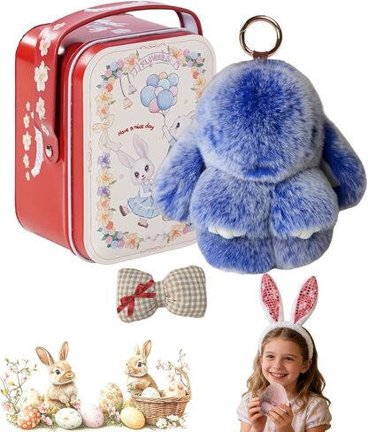 Handmade Soft Bunny Charms - 2026 Bunny Keychain with Tin, Easter Bunny Keychain, Cute Rabbit PomPom Charm in Saudi Arabia