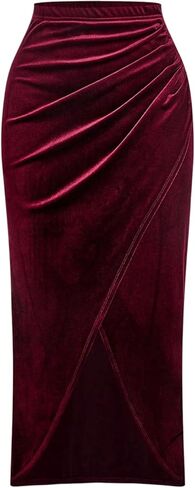 المرأة التفاف الجبهة Ruched Bodycon المخملية تنورة شق تنحنح أنيقة كوكتيل تنورة طويلة in Kuwait