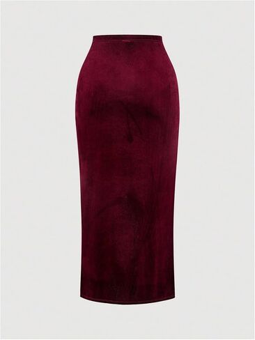 المرأة التفاف الجبهة Ruched Bodycon المخملية تنورة شق تنحنح أنيقة كوكتيل تنورة طويلة in Kuwait