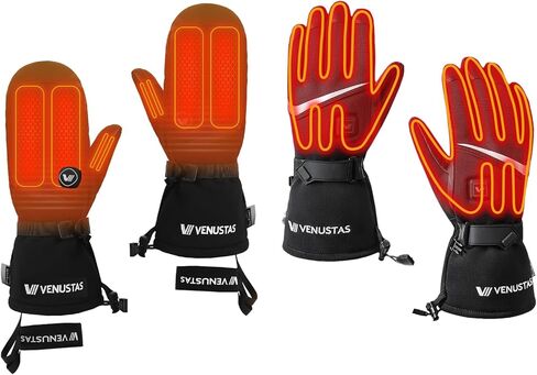 Venustas Heated Gloves& Women(Black, Large) & Heated Mittens(Black, Large) Bundle, Ultimate Hand Warming System with Finger Dexterity & Maximum Heat, 3-Heat Gloves & 14H Smart Mittens for All Winter A in Saudi Arabia