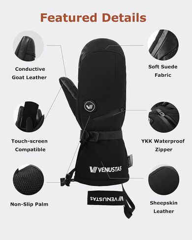 Venustas Heated Gloves& Women(Black, Large) & Heated Mittens(Black, Large) Bundle, Ultimate Hand Warming System with Finger Dexterity & Maximum Heat, 3-Heat Gloves & 14H Smart Mittens for All Winter A in Saudi Arabia
