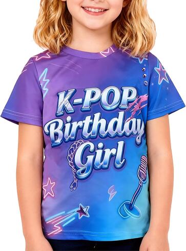 تي شيرتات برسومات عيد ميلاد للفتيات على طراز Kpop اللطيف، زي حفلة عيد ميلاد خيالي للفتيات، بأكمام قصيرة، فكرة هدية لمحبي K-pop in Kuwait