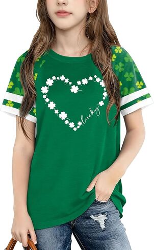 Kids St Patricks Day Shirts St Pattys Lucky Shamrock Graphic Tee Shirt Boys Girls Irish Short Sleeve Tops 5-14y in Kuwait