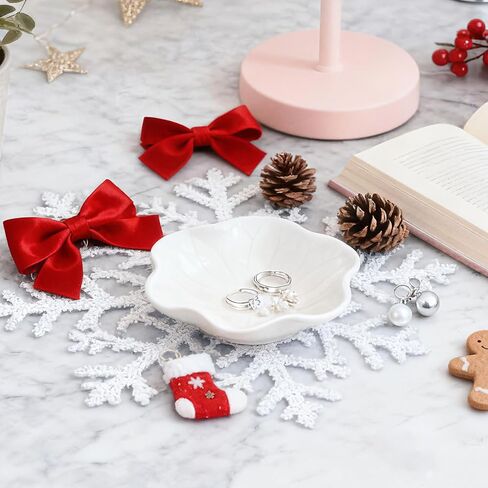 30 قطعة من طبق الحلقات، صينية حلية اللوتس من السيراميك الأبيض مقاس 4.5 بوصة هدية لوصيفة العروس، حامل مجوهرات صغير in Kuwait