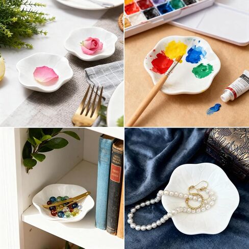 30 قطعة من طبق الحلقات، صينية حلية اللوتس من السيراميك الأبيض مقاس 4.5 بوصة هدية لوصيفة العروس، حامل مجوهرات صغير in Kuwait