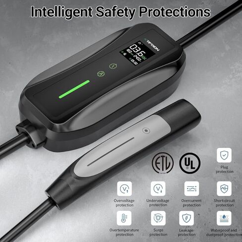 شحن متنقل من المستوى 2 والمستوى 1 لمدرج Tesla-ETL، شاحن سيارة كهربائي محمول 16 أمبير 110/240 فولت مع محول NEMA 6-20P إلى 5-15P، أسلاك تمديد 25 قدم، موصل NACS لجميع طرازات Tesla Y/3/S/X in Kuwait