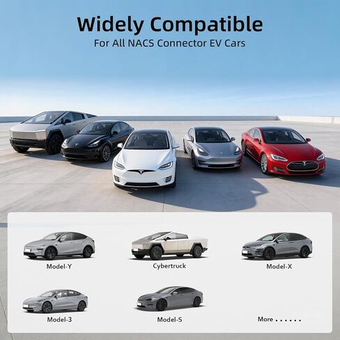 شحن متنقل من المستوى 2 والمستوى 1 لمدرج Tesla-ETL، شاحن سيارة كهربائي محمول 16 أمبير 110/240 فولت مع محول NEMA 6-20P إلى 5-15P، أسلاك تمديد 25 قدم، موصل NACS لجميع طرازات Tesla Y/3/S/X in Kuwait