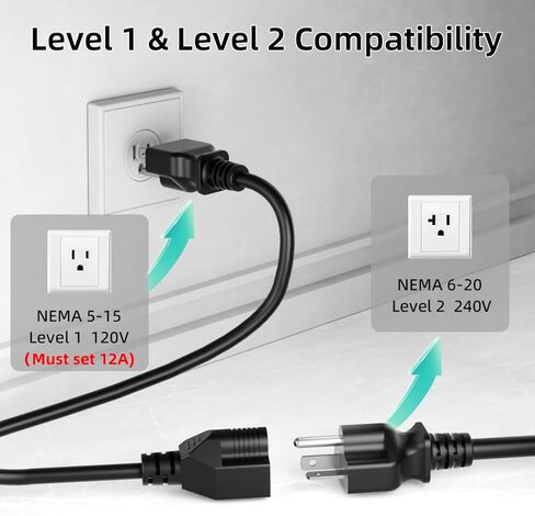 شحن متنقل من المستوى 2 والمستوى 1 لمدرج Tesla-ETL، شاحن سيارة كهربائي محمول 16 أمبير 110/240 فولت مع محول NEMA 6-20P إلى 5-15P، أسلاك تمديد 25 قدم، موصل NACS لجميع طرازات Tesla Y/3/S/X in Kuwait