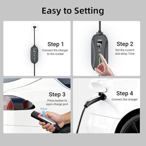 شحن متنقل من المستوى 2 والمستوى 1 لمدرج Tesla-ETL، شاحن سيارة كهربائي محمول 16 أمبير 110/240 فولت مع محول NEMA 6-20P إلى 5-15P، أسلاك تمديد 25 قدم، موصل NACS لجميع طرازات Tesla Y/3/S/X in Kuwait