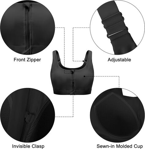 Vorcy Front Zipper Sports Bras Adjustable High Impact Sports Bras U Back High Support Yoga Bra with for Yoga & Gym Workouts in Saudi Arabia
