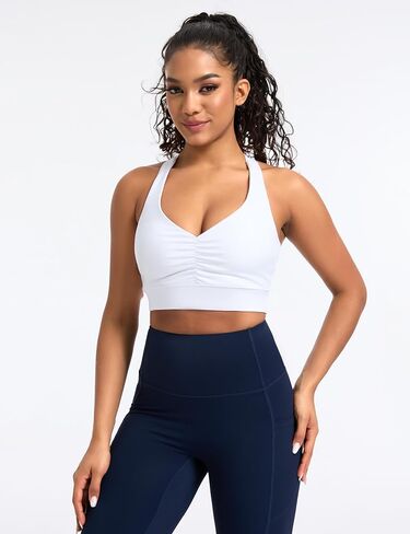حمالة صدر رياضية مكشكشة من الخلف للنساء من THE GYM PEOPLE، فتحة رقبة على شكل V وأشرطة واسعة قابلة للإزالة، قطعة علوية قصيرة للتمرين واليوجا in Kuwait