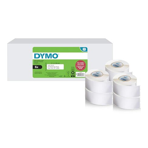DYMO®-Branded LabelWriter Mailing Address Labels for LabelWriter Label Printers, White, 1-1/8" x 3-1/2", 6 Rolls of 350 (2100 Total) in Saudi Arabia