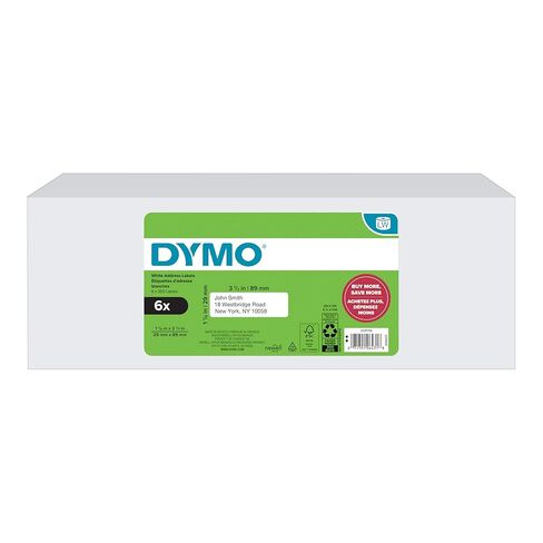 DYMO®-Branded LabelWriter Mailing Address Labels for LabelWriter Label Printers, White, 1-1/8" x 3-1/2", 6 Rolls of 350 (2100 Total) in Saudi Arabia