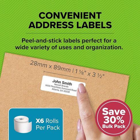 DYMO®-Branded LabelWriter Mailing Address Labels for LabelWriter Label Printers, White, 1-1/8" x 3-1/2", 6 Rolls of 350 (2100 Total) in Saudi Arabia