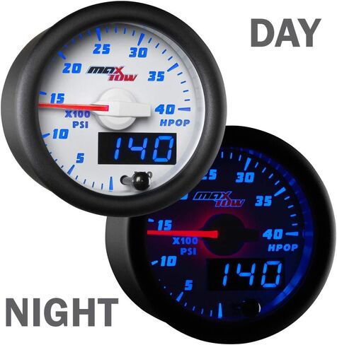 MaxTow Double Vision 4,000 PSI High Pressure Oil Pressure HPOP Gauge - Compatible with Power Stroke Diesel Engines 1994-2003 7.3L & 2003-2007 6.0L - White Gauge Face - Blue LED Dial - 2-1/16" 52mm in Kuwait