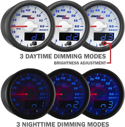 MaxTow Double Vision 2200 F Pyrometer Exhaust Gas Temperature EGT Gauge Kit - Includes Type K Probe - White Gauge Face - Blue LED Dial - Analog & Digital Readouts - for Gas Trucks - 2-1/16" 52mm in Kuwait