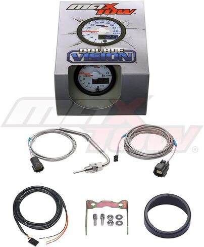 MaxTow Double Vision 2200 F Pyrometer Exhaust Gas Temperature EGT Gauge Kit - Includes Type K Probe - White Gauge Face - Blue LED Dial - Analog & Digital Readouts - for Gas Trucks - 2-1/16" 52mm in Kuwait