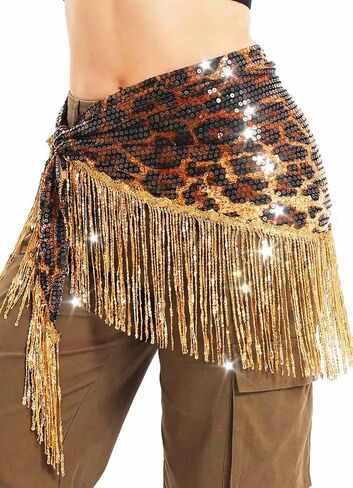 TWINKLEDE Belly Dance Hip Scarf Latin Sequin Leopard Fringe Wrap Skirt for Women in Saudi Arabia