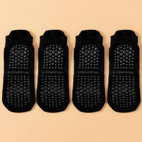 4 Pair Women's Non Slip Socks, Pilates, Yoga, and Ballet Socks, Non Slip Texture, Home Workouts Barefoot Exercises in Saudi Arabia