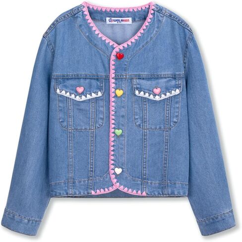 WELAKEN Girls Denim Jacket Long Sleeve Button Up Casual Outerwear for Kids in Saudi Arabia