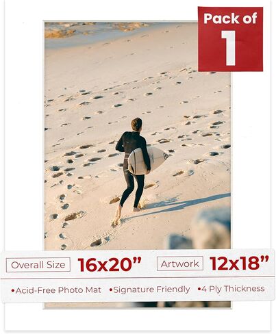 16x20 Mat for 12x18 Photo - Precut Textured White Picture Matboard for Frames Measuring 16 x 20 Inches - Bevel Cut Matte to Display Art Measuring 12 x 18 Inches - Acid Free ONE MAT in Saudi Arabia