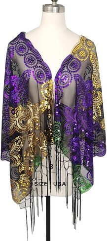 Mardi Gras Shawl Scarf Wrap Costume and Mask Sequin Mardi Gras Poncho Outfit for Women Carnival Masquerade Party in Kuwait