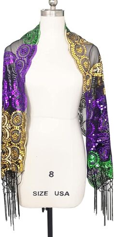 Mardi Gras Shawl Scarf Wrap Costume and Mask Sequin Mardi Gras Poncho Outfit for Women Carnival Masquerade Party in Kuwait