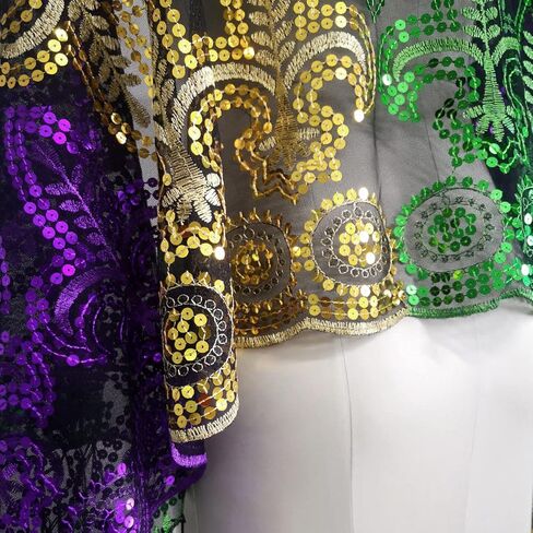 Mardi Gras Shawl Scarf Wrap Costume and Mask Sequin Mardi Gras Poncho Outfit for Women Carnival Masquerade Party in Kuwait