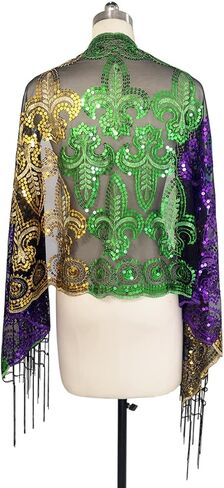 Mardi Gras Shawl Scarf Wrap Costume and Mask Sequin Mardi Gras Poncho Outfit for Women Carnival Masquerade Party in Kuwait