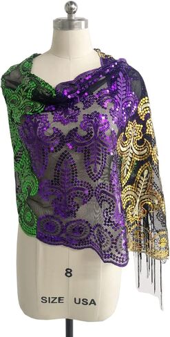 Mardi Gras Shawl Scarf Wrap Costume and Mask Sequin Mardi Gras Poncho Outfit for Women Carnival Masquerade Party in Kuwait