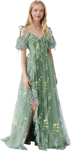 فساتين وصيفة الشرف للصغار مطرزة بالزهور للفتيات المراهقات، فستان سهرة بدون أكتاف من التول لحفلات الزفاف وأعياد الميلاد in Kuwait