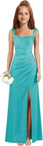 MRHUSH Junior Bridesmaid Dresses Satin Flower Girl Dress Side Slit Prom Dresses for Teens Spaghetti Straps Formal Dress in Saudi Arabia