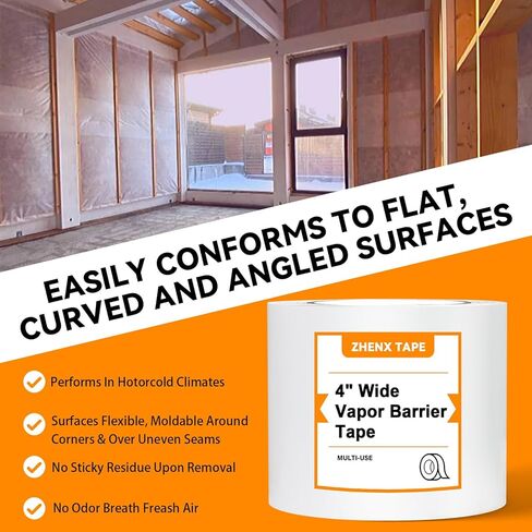 Zhenx 12 Pack, Vapor Barrier Tape, Vapor Barrier Seam Tape, Insulation Tape 4" Wide x 180' Long, PE Seal Tape 9 mm, for Crawlspaces Barriers Seal and Seam Insulation Repairs & Plastic Liners in Saudi Arabia