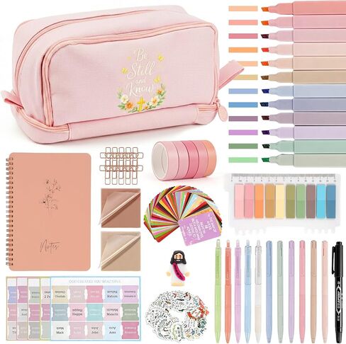 مجموعة لوازم دراسة الكتاب المقدس 14 في 1 للنساء، ملحقات يوميات الكتاب المقدس، علامات الكتاب المقدس، ملاحظات لاصقة شفافة، أقلام تمييز لا تنزف، بطاقات صلاة، شريط واشي، هدية مسيحية، وردي in Kuwait